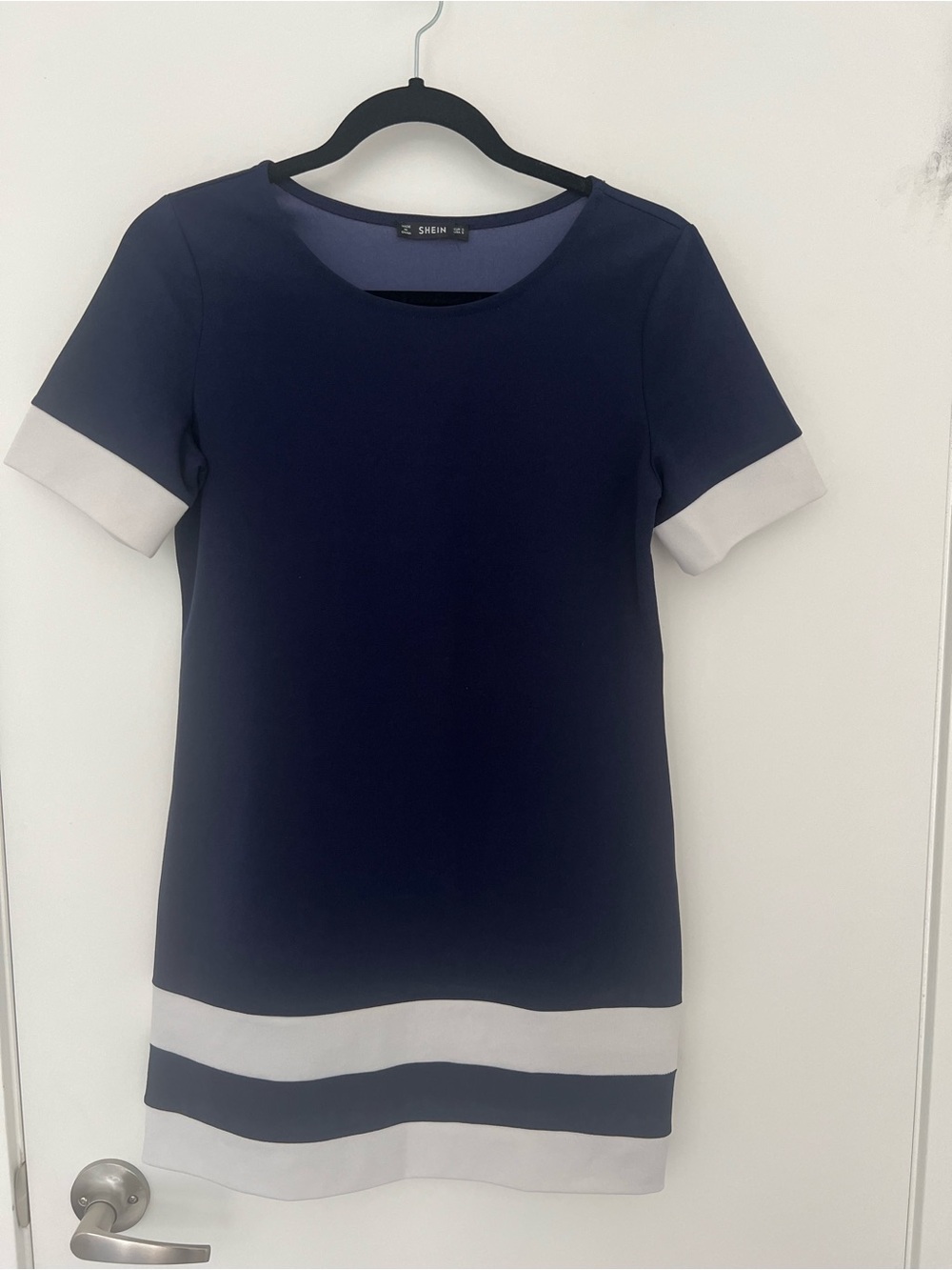 Shein Navy and White Short Sleeve Dress, Size S